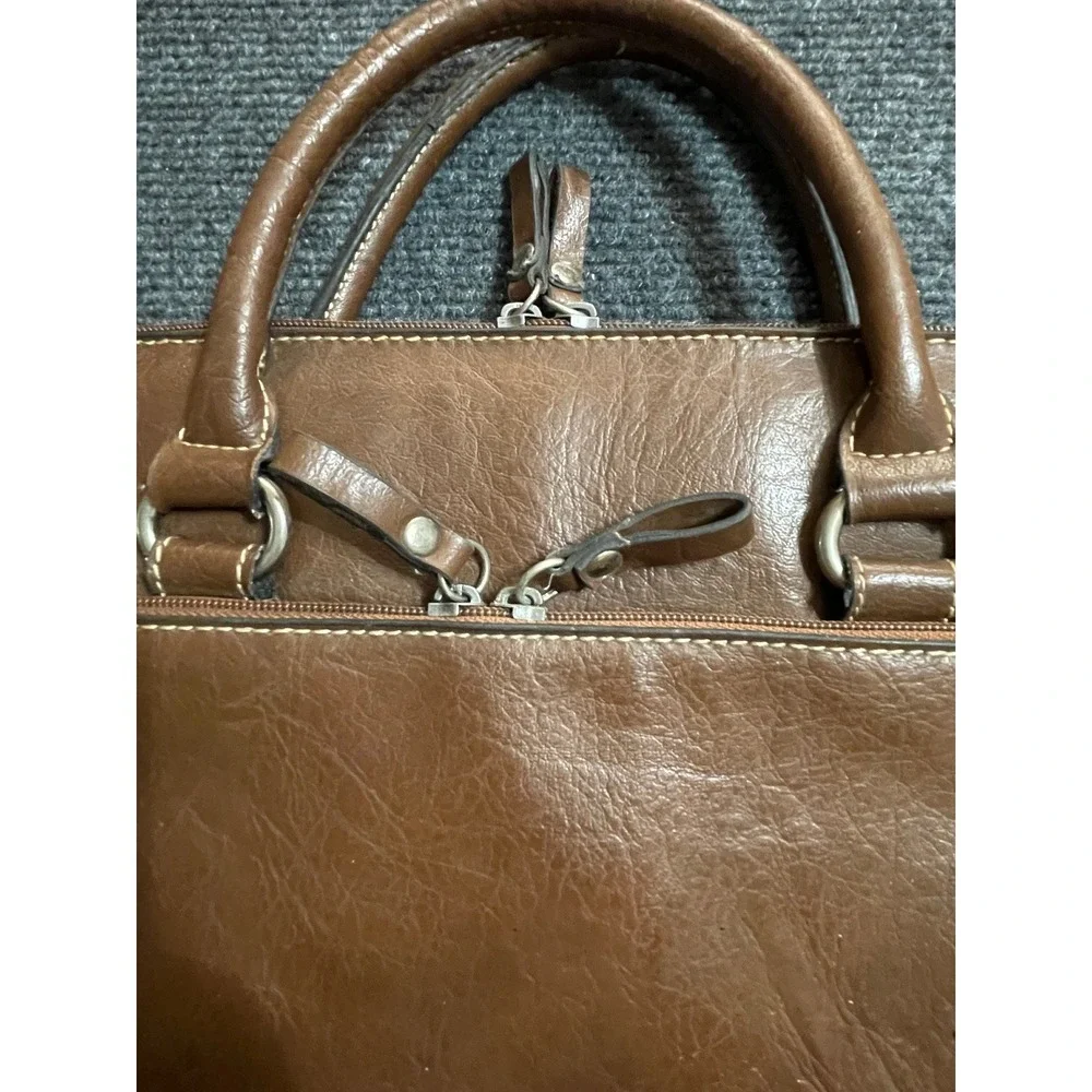 Bueno Brown Faux Leather Laptop Bag Briefcase Professional Work Bag 15 Inch